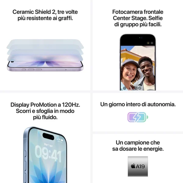 Apple iPhone 17 Azzurro Nebbia 512GB – Display 6.3″ Super Retina OLED – Chip A19 – 5G