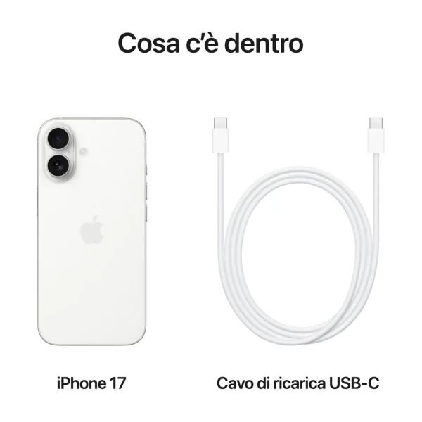 Apple iPhone 17 Bianco 256GB – Display 6.3″ Super Retina OLED – Chip A19 – 5G