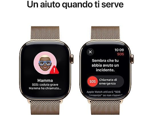 APPLE Watch Series 10 GPS + Cellular 46mm in titanio color oro con cinturino Loop in maglia milanese oro – S/M
