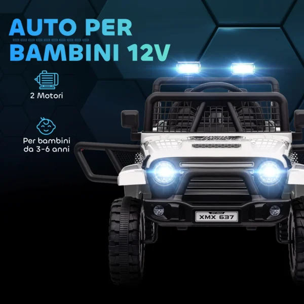 Fuoristrada Elettrico per Bambini 12V Bianco – Doppio Motore & Sospensioni 4 Ruote