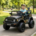 Auto Elettrica Bambini Toyota Cruiser 12V Nera Mimetica – Ruote Grandi & USB